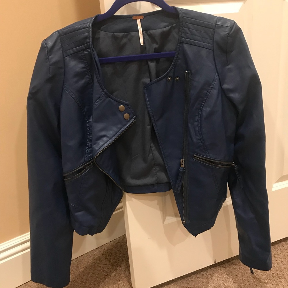 Blue Free People Leather Jacket